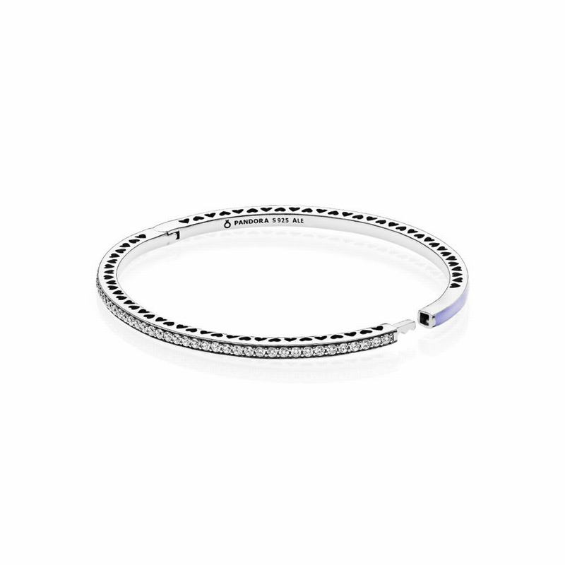 Pandora Radiant Hearts Bangle Bracelet Ireland - Sterling Silver/Enamel/Purple/Cubic Zirconia - 3681